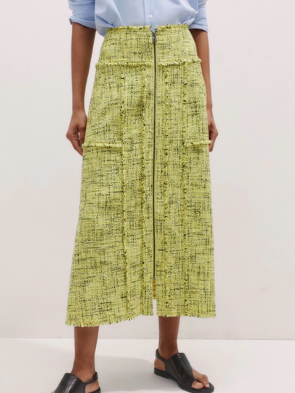 ME+EM Lime Tweed Maxi Skirt with Front Zip